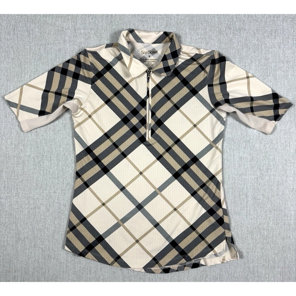 SanSoleil SolCool UV Protection 1/4 Zip Top Golf Tennis Plaid Sun Shirt S